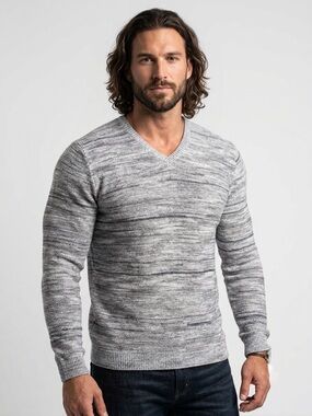 JOHN VARVATOS Men’s Luxe Linen Blend V-Neck LS Knit Sweater - Grey, Large